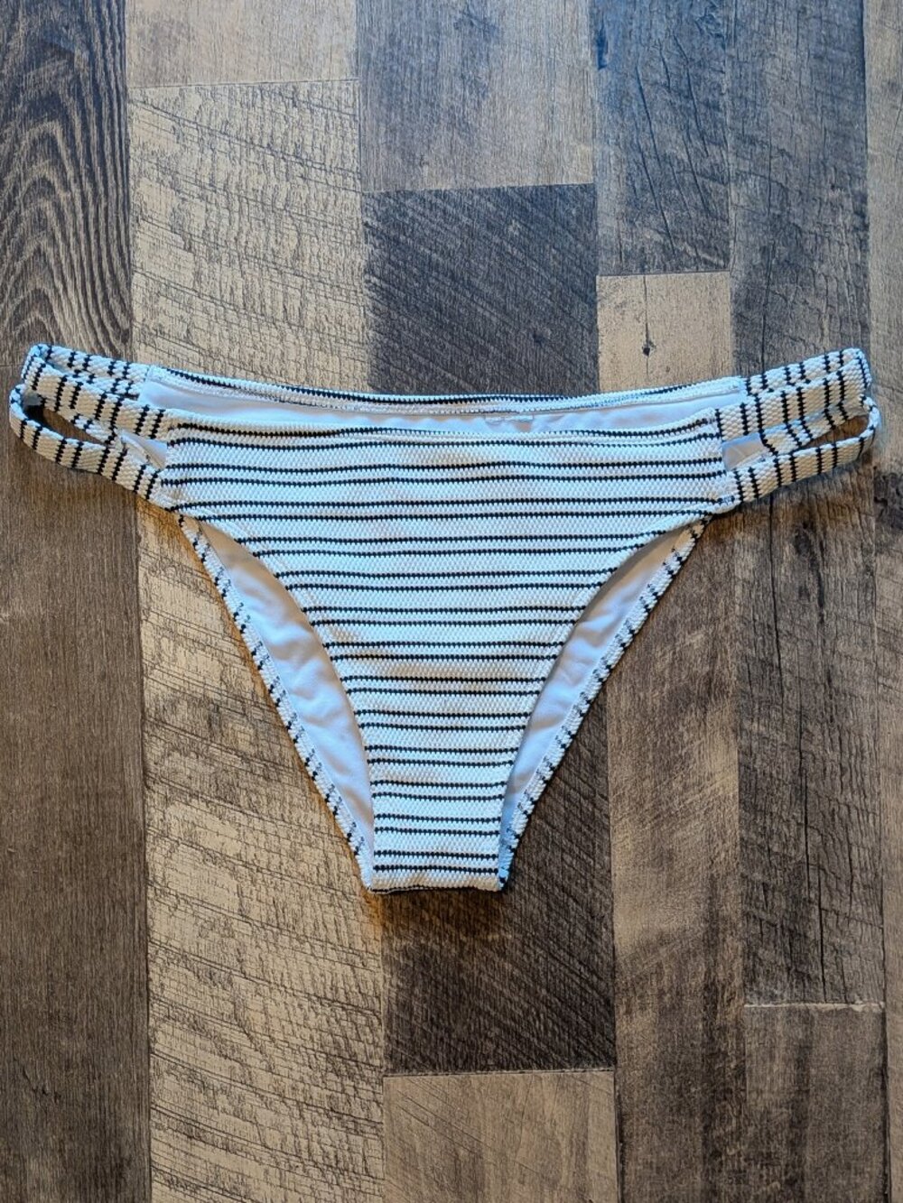 Abercrombie & Fitch Swim Bikini Bottom Textured Black & White Stripe XL
